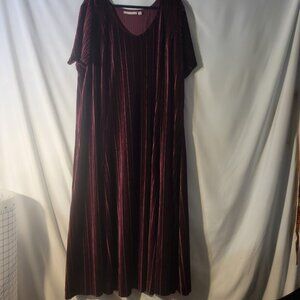 Woman Within Burgundy Velour Pleated A-line Dress size 26 Plus